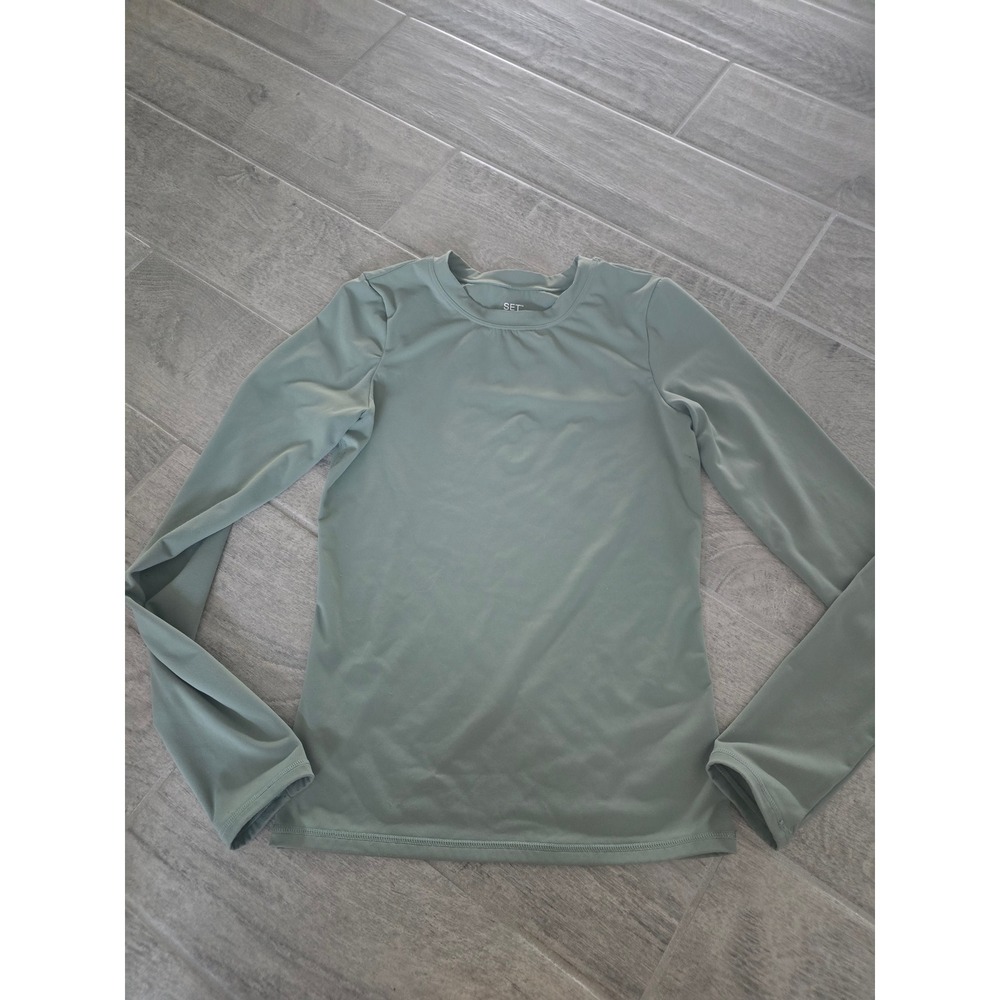 SET Active AirLuxe Long Sleeve Top Sage Green Kelp Womens Medium Crew